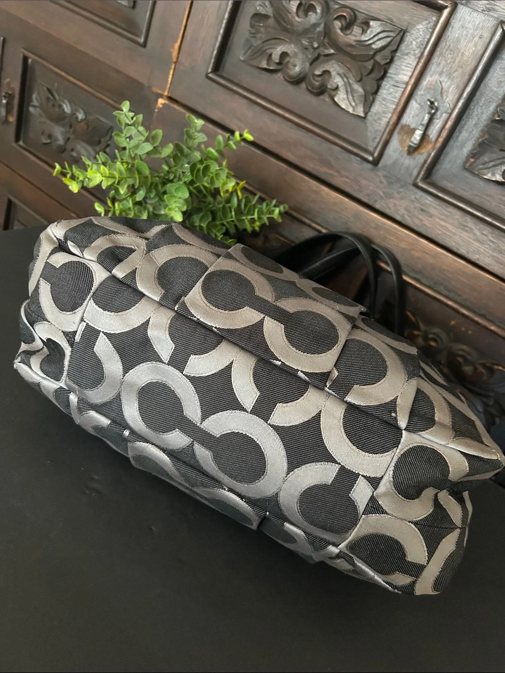 Coach Black & Gray Signature Canvas Shoulder Bag